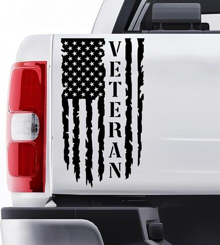GRITKULTURE Veteran Distressed American Flag Vinyl Decal 2 Pack 17.5in x 12in for Trucks, Tailgate, Cars, US, USA Compatible with Most Pickups (Original Black) in Saudi Arabia