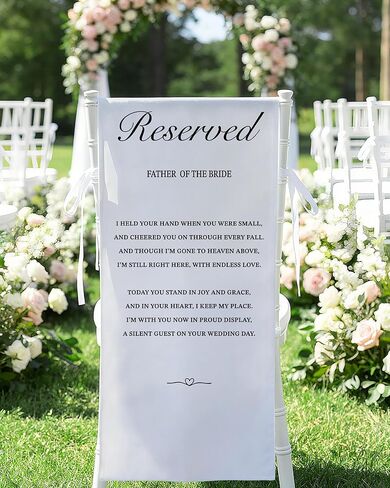 Reserved for Father of the Bride in Loving Memory Wedding Sign, Save a Seat for Someone in Heaven, Reserved Signs for Wedding 15 x 53 Inch Canvas with Straps in Kuwait