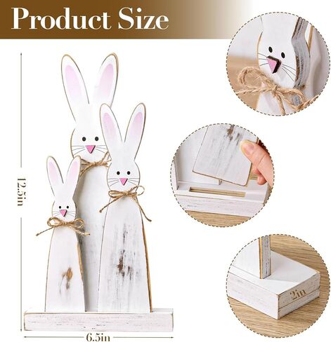 Easter Decorations: 3pcs Rustic Easter Bunny Table Signs with Pink Noses and Ears Happy Hippity Hop Wooden Signs Easter Decor Farmhouse Tiered Tray Decor Easter Decor for The Home Office in Kuwait