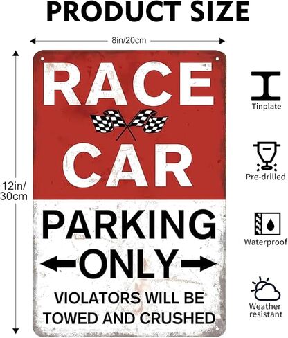 ديكور مواقف سيارات السباق العتيق مقاس 8 × 12 بوصة - ديكور حائط معدني من القصدير المتعثر لغرفة الأولاد وكهف الرجل والمرآب - هدية متينة لرياضة السيارات الريفية في الهواء الطلق وآمنة للأطفال والمراهقين وعشاق السيارات in Kuwait