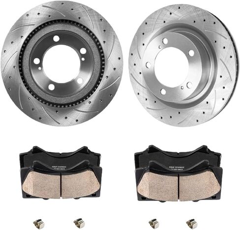 دوارات قرصية محفورة ومشقوقة واستبدال وسادات الفرامل السيراميكية لسيارة Toyota Tundra Sequoia Land Cruiser 2007-2022 Lexus LX570 2016-2021 طقم دوار فرامل قرصية in Kuwait