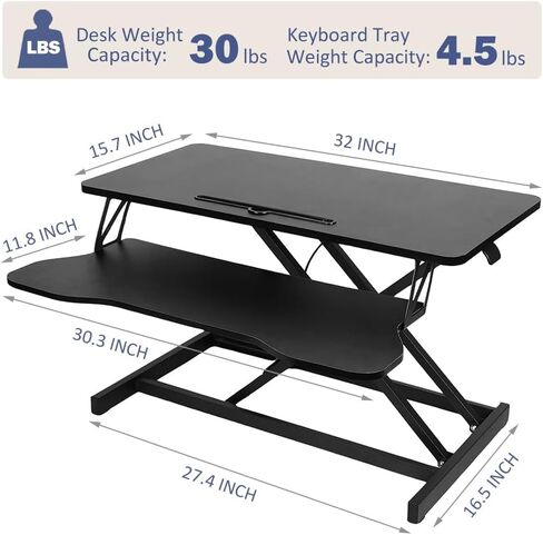 32" Standing Desk Converter – Height Adjustable Sit-Stand Riser for Dual Monitors & Laptop with Extra-Wide Keyboard Tray, Black in Saudi Arabia