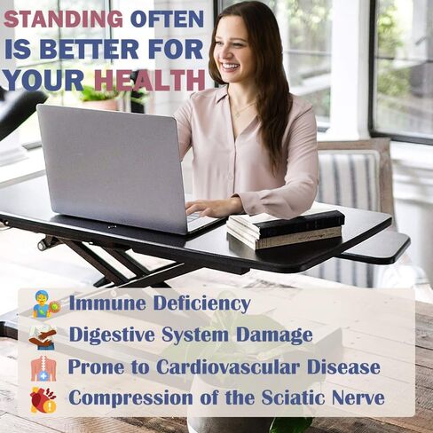 32" Standing Desk Converter – Height Adjustable Sit-Stand Riser for Dual Monitors & Laptop with Extra-Wide Keyboard Tray, Black in Saudi Arabia