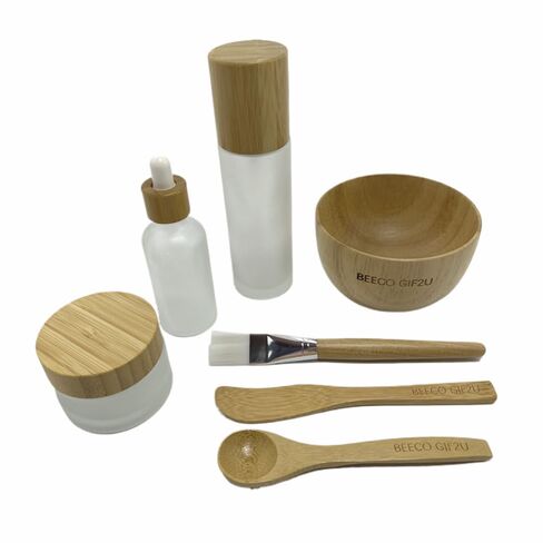 Skincare Face Mask Mixing Bowl Set,Makeup Skin Care Products for Clay Mask,Home DIY Beauty & Personal Care Tools Kit Wood Bowl,Spatula,Spoon,Brush,Facial Headband,Wrist Washband in Kuwait