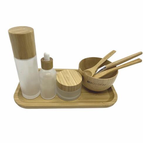 Skincare Face Mask Mixing Bowl Set,Makeup Skin Care Products for Clay Mask,Home DIY Beauty & Personal Care Tools Kit Wood Bowl,Spatula,Spoon,Brush,Facial Headband,Wrist Washband in Kuwait