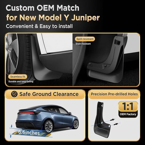 Mud Flaps for Tesla New Model Y Juniper Accessories 2025 2026 [Protect Paint,No Drilling Required] All-Weather Mud Guard Body Kits for New Launch Model Y Juniper 2025 2026 Black in Kuwait