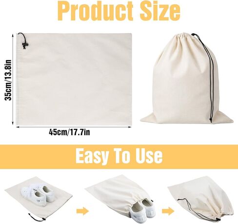 6 عبوات من حقائب الأحذية القطنية للسفر والتخزين - أكياس برباط مقاومة للغبار مقاس 17.7 × 13.8 بوصة، منظمات قطنية قابلة للغسل وإعادة الاستخدام (بيج) in Kuwait