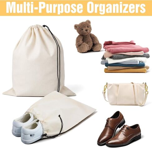 6 عبوات من حقائب الأحذية القطنية للسفر والتخزين - أكياس برباط مقاومة للغبار مقاس 17.7 × 13.8 بوصة، منظمات قطنية قابلة للغسل وإعادة الاستخدام (بيج) in Kuwait