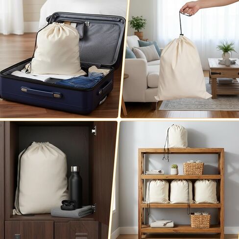 6 عبوات من حقائب الأحذية القطنية للسفر والتخزين - أكياس برباط مقاومة للغبار مقاس 17.7 × 13.8 بوصة، منظمات قطنية قابلة للغسل وإعادة الاستخدام (بيج) in Kuwait