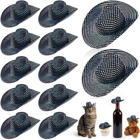 Sotiff Mini Disco Cowboy Hat Tiny Light up Holographic Space Cowgirl Hat Neon Party Decor for Party Doll, 12 Pcs(Silver) in Kuwait