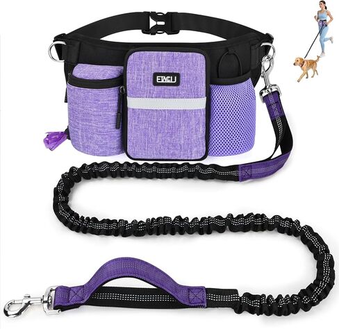 ETACCU Hands Free Dog Leash with Zipper Pouch, Waist Belt for Large Medium 2 Dogs for Running, Walking, Jogging and Hiking, Dual Padded Handles and Durable Bungee - Black in Saudi Arabia