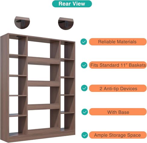 Cube Storage Bookcase with Base - Large Wooden Bookshelf with 10 Open Cubes and 4 Shelves for Home and Office, Freestanding Organizer, Walnut in Saudi Arabia