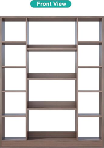 Cube Storage Bookcase with Base - Large Wooden Bookshelf with 10 Open Cubes and 4 Shelves for Home and Office, Freestanding Organizer, Walnut in Saudi Arabia