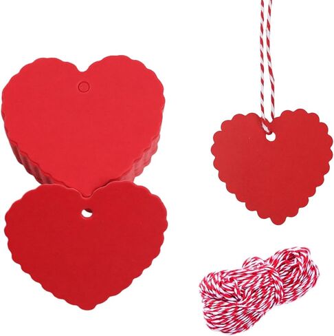 100 Pcs Red Gift Tags Valentine Heart Shaped Paper Tags Blank Heart Hanging Labels Valentine's Gift Wrapping Tags with 300 Feet String for Valentine's Party DIY Wrapping Supplies (Red) in Kuwait
