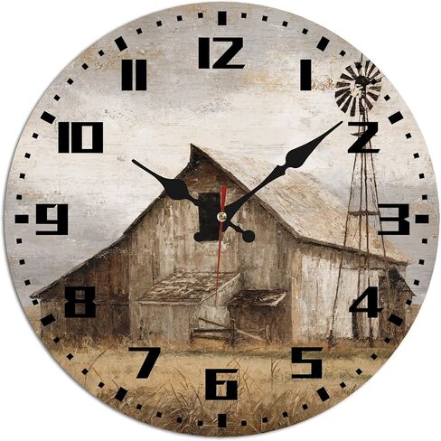 Weathered Barn Windmill Wall Clock, 10 Inch Silent Non-Ticking Timepiece, Rustic Farmhouse Decor for Living Room Kitchen Home Accents in Saudi Arabia