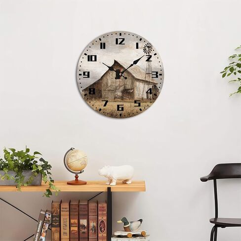 Weathered Barn Windmill Wall Clock, 10 Inch Silent Non-Ticking Timepiece, Rustic Farmhouse Decor for Living Room Kitchen Home Accents in Saudi Arabia