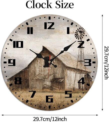 Weathered Barn Windmill Wall Clock, 10 Inch Silent Non-Ticking Timepiece, Rustic Farmhouse Decor for Living Room Kitchen Home Accents in Saudi Arabia