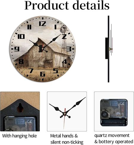 Weathered Barn Windmill Wall Clock, 10 Inch Silent Non-Ticking Timepiece, Rustic Farmhouse Decor for Living Room Kitchen Home Accents in Saudi Arabia
