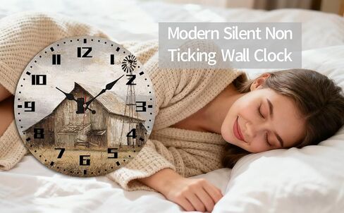 Weathered Barn Windmill Wall Clock, 10 Inch Silent Non-Ticking Timepiece, Rustic Farmhouse Decor for Living Room Kitchen Home Accents in Saudi Arabia