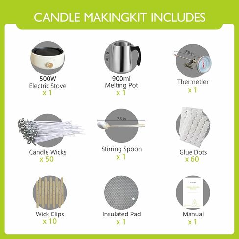طقم صنع شمعة Picasort مع شمعية - مصنع شموع ، صفيحة ساخنة ، وعاء ذوبان ، مقياس حرارة ، مجموعات DIY للمبتدئين in Kuwait