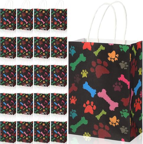 Locmeo 50 Pcs Puppy Dog Paw Print Gift Bags with Handles Paw Print Paper Bags Pet Gift Bags Kraft Bags Holiday Party Bags for Pet Treat Party Favor Birthday Gift(White,10.6 x 8.3 x 4.3) in Kuwait