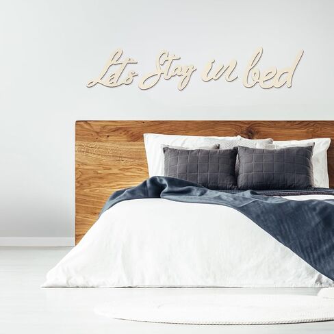 Longan Craft Let's Stay in Bed Art Deco Wooden Sign, Rustic Bedroom Wall Decor, Funny Quotes Art Sign, Valentine's Day Housewarming Gift in Kuwait