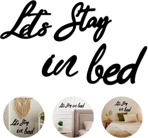 لافتة خشبية من Longan Craft Let's Stay in Bed على طراز آرت ديكو، ديكور جداري لغرفة النوم الريفية، لافتة فنية باقتباسات مضحكة، هدية عيد الحب للترحيب بالمنزل الجديد in Saudi Arabia