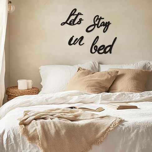لافتة خشبية من Longan Craft Let's Stay in Bed على طراز آرت ديكو، ديكور جداري لغرفة النوم الريفية، لافتة فنية باقتباسات مضحكة، هدية عيد الحب للترحيب بالمنزل الجديد in Saudi Arabia