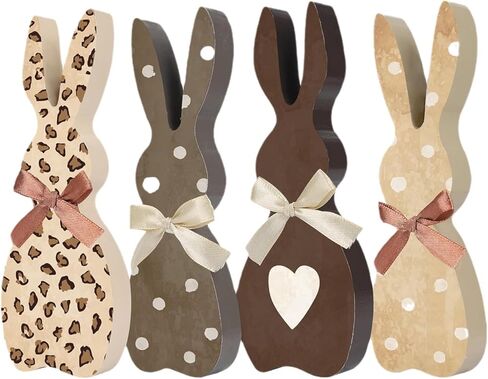 4 Pcs Easter Bunny Wooden Signs Bunny Shape Tabletop Rabbit Decor Wood Easter Decorations Freestanding Farmhouse Rabbit for Home Dining Room Office Tiered Tray Gift Indoor in Saudi Arabia