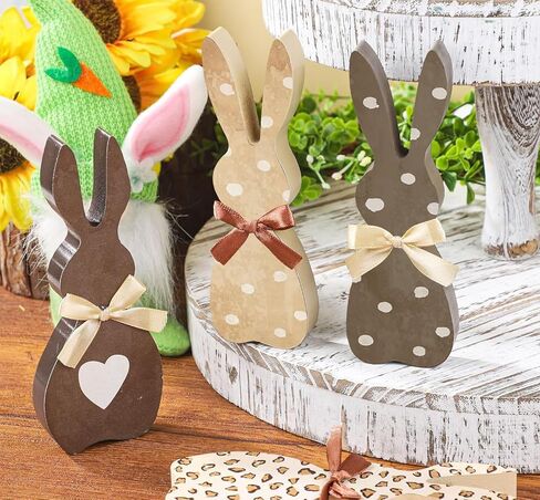 4 Pcs Easter Bunny Wooden Signs Bunny Shape Tabletop Rabbit Decor Wood Easter Decorations Freestanding Farmhouse Rabbit for Home Dining Room Office Tiered Tray Gift Indoor in Saudi Arabia