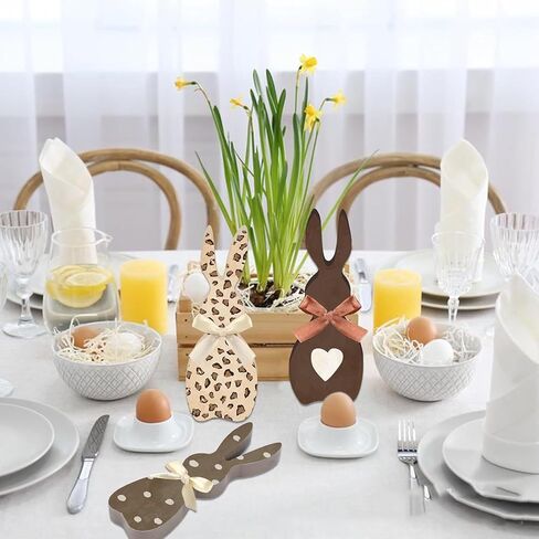 4 Pcs Easter Bunny Wooden Signs Bunny Shape Tabletop Rabbit Decor Wood Easter Decorations Freestanding Farmhouse Rabbit for Home Dining Room Office Tiered Tray Gift Indoor in Saudi Arabia