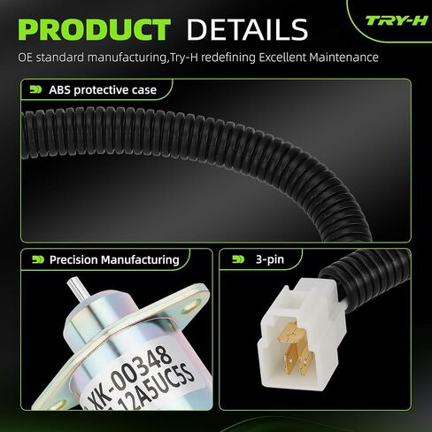 17454-60010 Fuel Shut Off Solenoid 16616-60010, 17594-60014, SA-4569T, 1503ES-12A5UC5S, 16616-60013, 16616-60015 Woodward for Kubota D905 D1005 D1105 V1205 V1305 V1505T Engines 12VDC in Kuwait