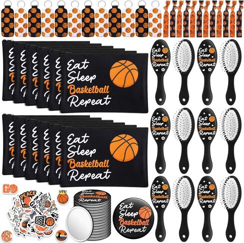 Tioncy 110 Pcs Volleyball Party Favors Set Volleyball Gifts for Team Sports Accessories Include Cosmetic Bag Lipstick Holder Keychain Compact Mirror Hairbrush Scrunchie Sticker Team Party Favors in Kuwait