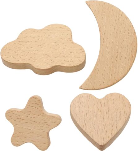 4pcs Cartoon Wooden Drawer Pull Handles Celestial Moon Heart Shapes Cabinet Knobs Single Hole Furniture Door Pulls for Nursery and Room in Kuwait