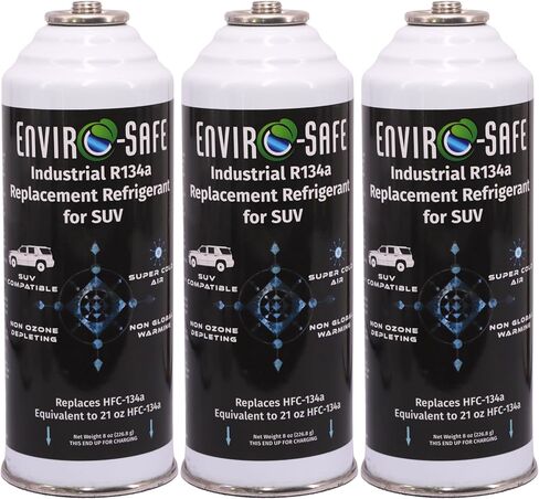 ENVIRO-SAFE R134a Replacement for SUV, 8oz. Can with Piercing Valve for AC Recharging, Equivalent to 21oz., 3 Pack (Cans Only) in Kuwait