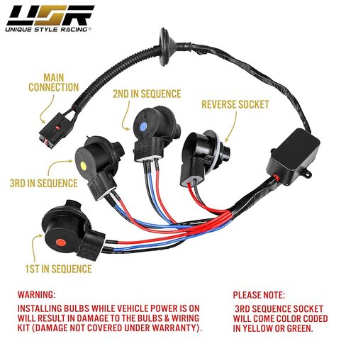 USR UNIQUE STYLE RACING Plug and Play Tail Light Wire Harness Set تفعيل لميزة الإشارة المتسلسلة (يسار + يمين) - متوافق مع 1996-2004 Ford Mustang in Saudi Arabia