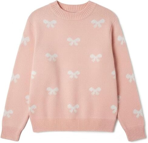 سترة Madore الوردية الناعمة للنساء البالغات والنساء بفيونكة بيضاء محبوكة في عيد الحب والكريسماس in Kuwait