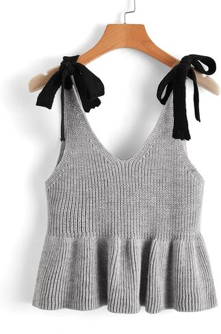 Women's Knot Shoulder Ruffle Hem Knit Top in Saudi Arabia