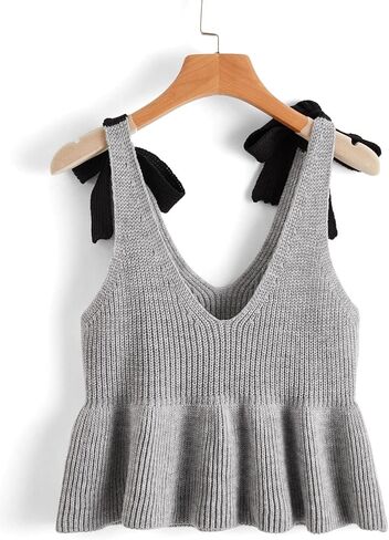 Women's Knot Shoulder Ruffle Hem Knit Top in Saudi Arabia