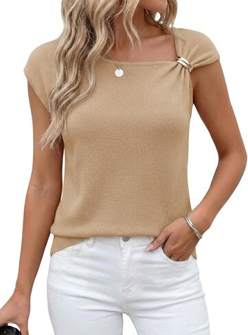 Saodimallsu Womens Sleeveless Sweater Tops Summer Casual Boat Neck Lightweight Knit Loose Trendy Sweater Vest in Saudi Arabia