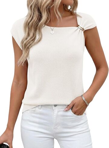 Saodimallsu Womens Sleeveless Sweater Tops Summer Casual Boat Neck Lightweight Knit Loose Trendy Sweater Vest in Saudi Arabia
