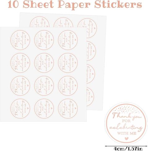 120 Pcs (10 Sheets) Thanks for Celebrating with Me Labels Rose Gold Foil Birthday Stickers, Personalized Package Favor Stickers Labels, Self Adhesive Clear Thank You Tags for Envelope Seal in Kuwait