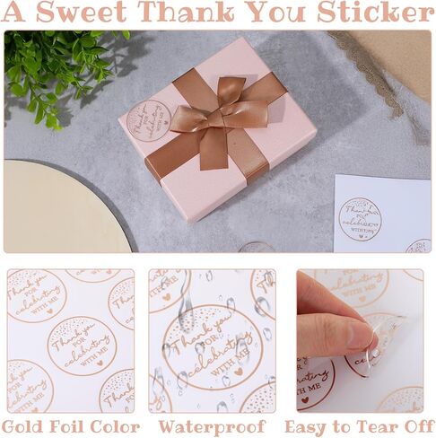 120 Pcs (10 Sheets) Thanks for Celebrating with Me Labels Rose Gold Foil Birthday Stickers, Personalized Package Favor Stickers Labels, Self Adhesive Clear Thank You Tags for Envelope Seal in Kuwait