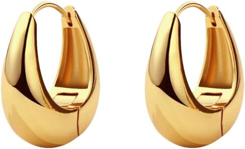 18K Gold Plated Hoop Earrings for Women, Pearl Hoops (30mm+40mm Set)/Chunky Heart/Bow Ribbon/Teardrop/Scalloped/Thick Oval/Square Designs, Hypoallergenic Multi-Size Gift Jewelry in Saudi Arabia