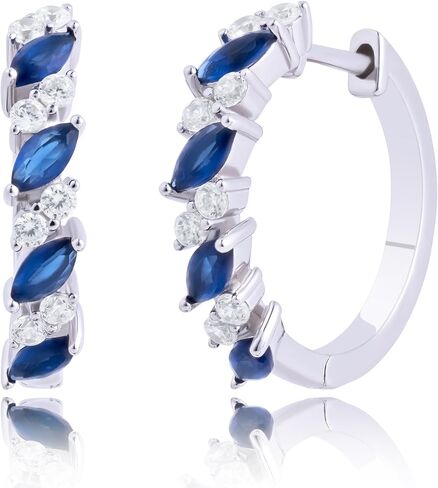 925 Sterling Silver Gemstone Hoop Earrings with CZ Accent Stones | Marquise Birthstone Hoop Earrings for Women | Hypoallergenic 20MM Blue Sapphire Ruby or Emerald Birthstone Earrings by MAX + STONE in Saudi Arabia