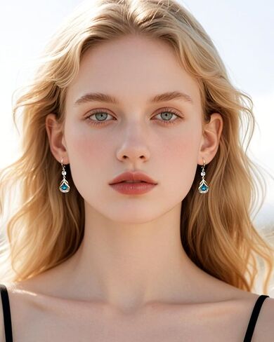 Trendy Sapphire Huggie Small Hoop Earrings with Hypoallergenic Blue Topaz Birthstones, 14K Gold Plated Teardrop Dangle Earrings for Women, Blue Crystal Jewelry for Daily & Occasions in Kuwait