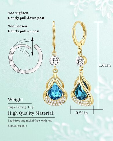 Trendy Sapphire Huggie Small Hoop Earrings with Hypoallergenic Blue Topaz Birthstones, 14K Gold Plated Teardrop Dangle Earrings for Women, Blue Crystal Jewelry for Daily & Occasions in Kuwait