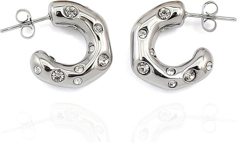 أقراط كوين بي 18 قيراط مطلية بالذهب على شكل حرف C للنساء، أقراط هوجي هندسية مرصعة بالزركونيوم، هدية مجوهرات من الفولاذ المقاوم للصدأ لا تسبب الحساسية in Kuwait