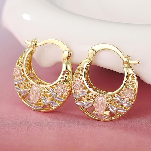 Aesthetic Pink Flower Floral Hoop Earrings for Women Creative Hollow Out Jewelry in Saudi Arabia