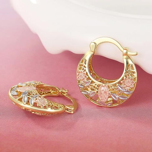 Aesthetic Pink Flower Floral Hoop Earrings for Women Creative Hollow Out Jewelry in Saudi Arabia